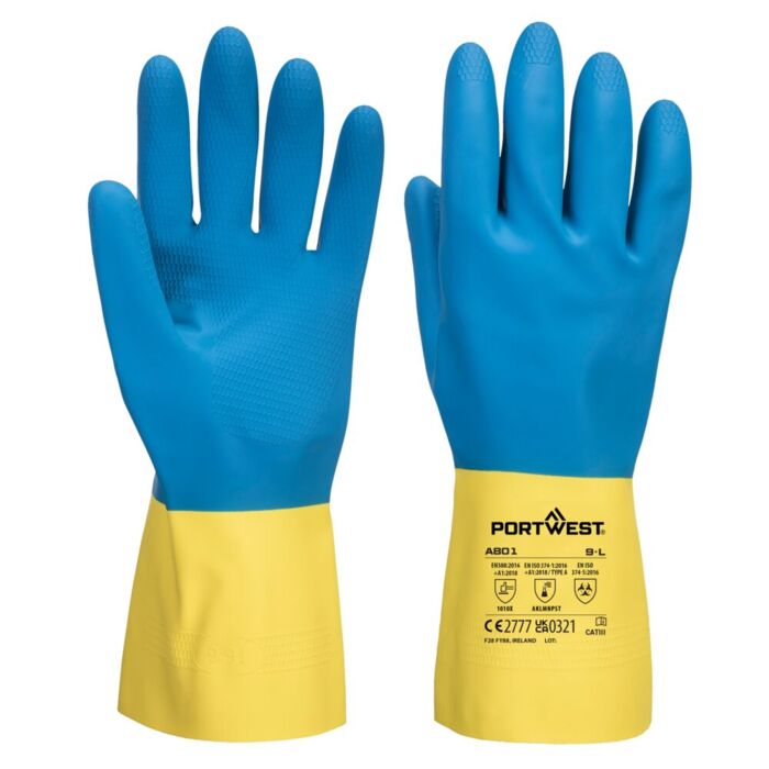 Portwest Double-Dipped Latex Gauntlet Yellow/Blue Thumbnail