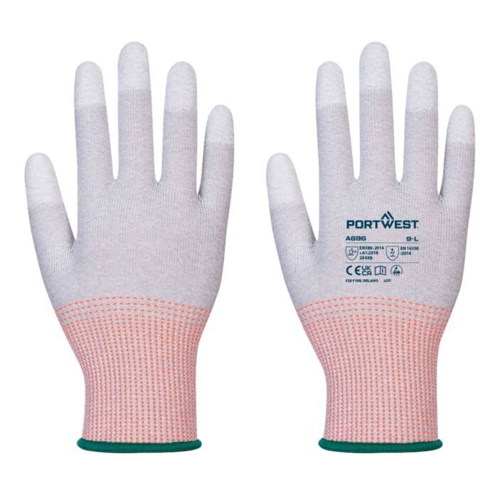 Portwest LR13 ESD PU Fingertip Cut Glove - 12 pack Grey/White Thumbnail