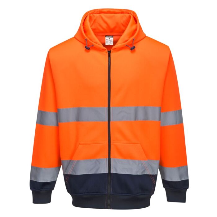 Portwest Hi-Vis 2-Tone Zip Front Hoodie Orange Thumbnail