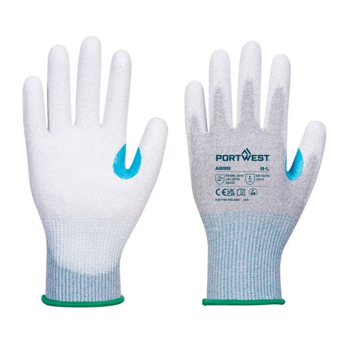 Portwest MR13 ESD PU Palm Glove - 12 pack Grey/White Thumbnail